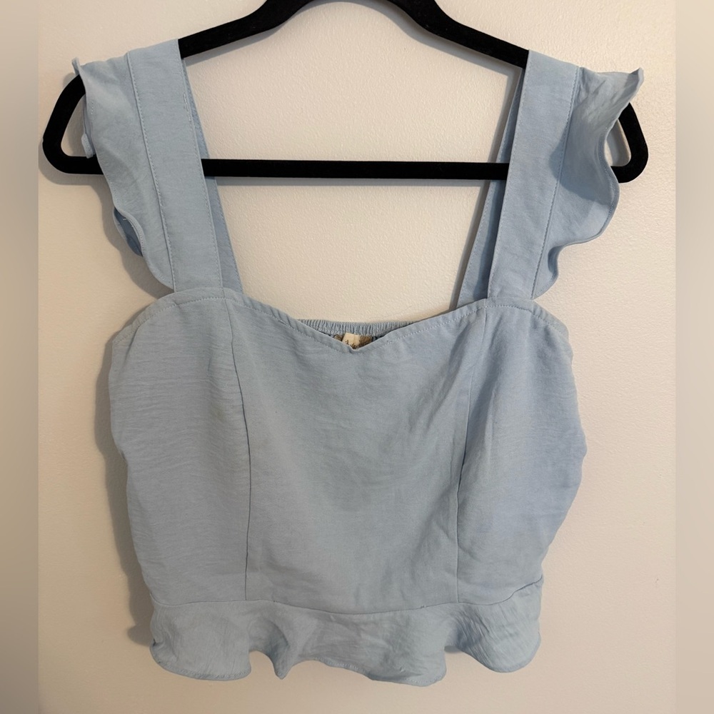 Altar'd State Sky Blue Ruffle Crop Top